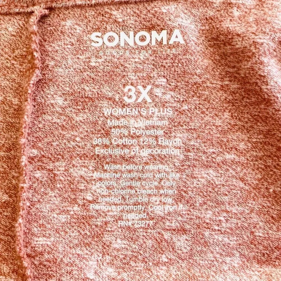 NWT SONOMA Women Short Sleeve Pullover V-Neck Elastic Waist Rose Pink Shirt 3X - Picture 11 of 11